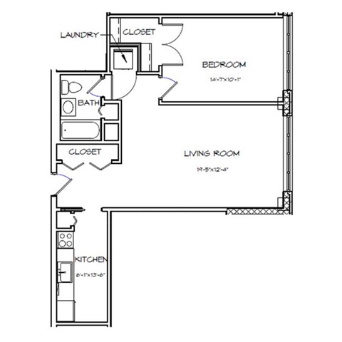 Crystal House Apartments in Arlington, Virginia 1x1 Floor Plan